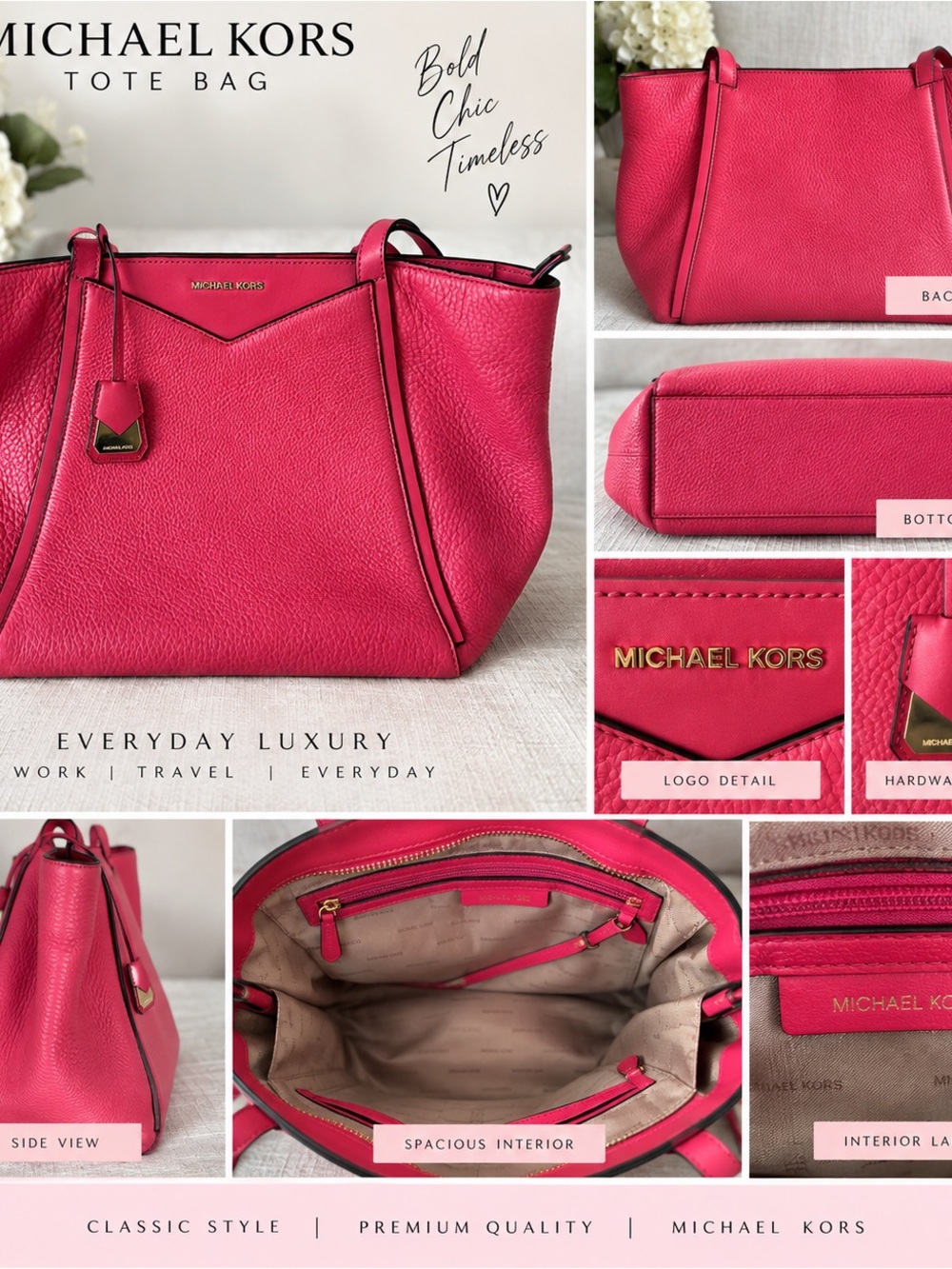 Michael Kors Hot Pink Pebbled Leather Tote